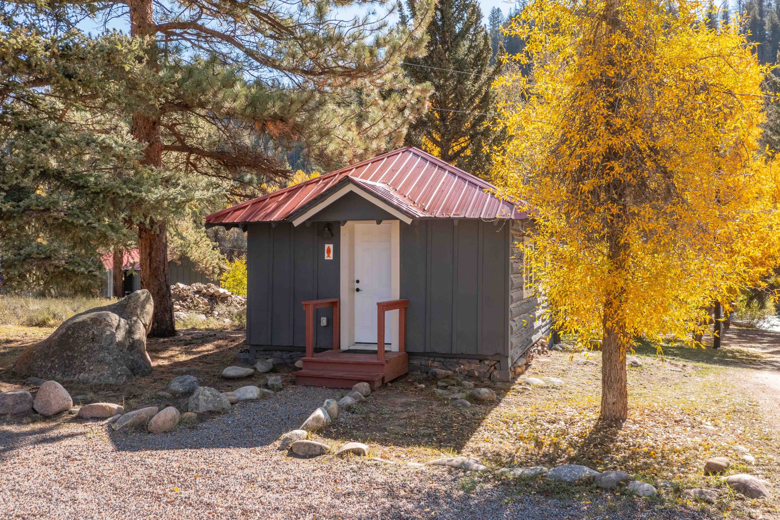 Cabin 8 Exterior Black Red Roof
