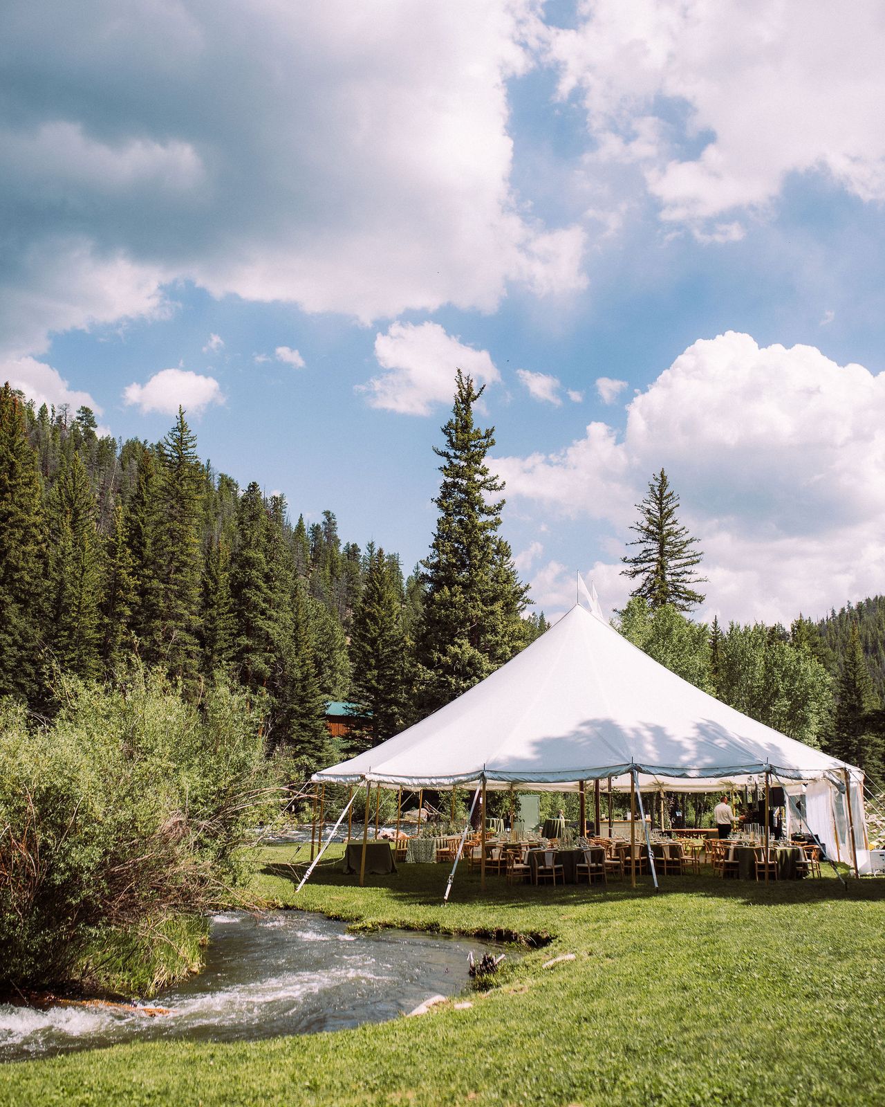 Sailcloth tent on the Meadow beside the Taylor River